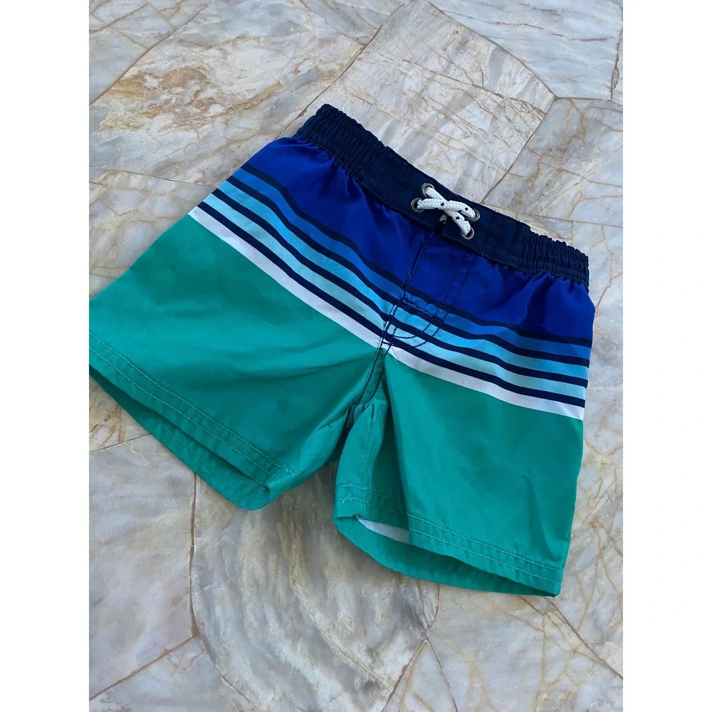 OshKosh Bgosh Baby Boys Blue Green Striped Swim Trunks 6M 1H206710